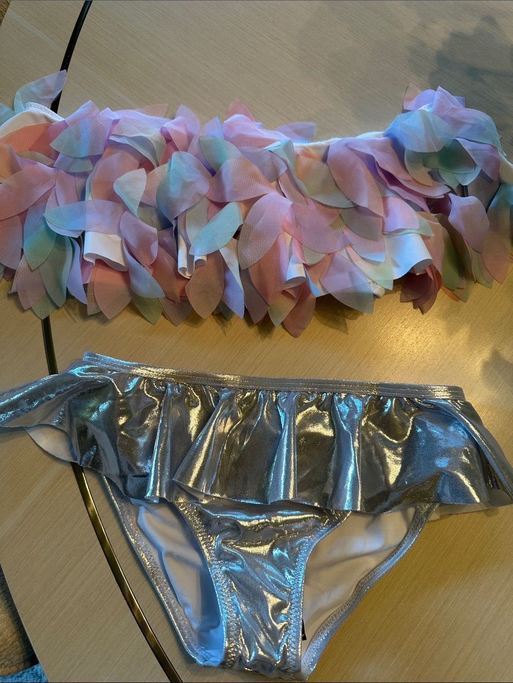 Stella Cove Girls Two-Piece Bikini Set - Pastel Petals Top & Silver BottomNWOT